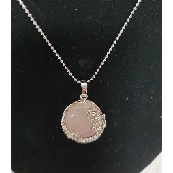 ROSE QUARTZ WRAPPED WITH DRAGON NECKLACE  925
