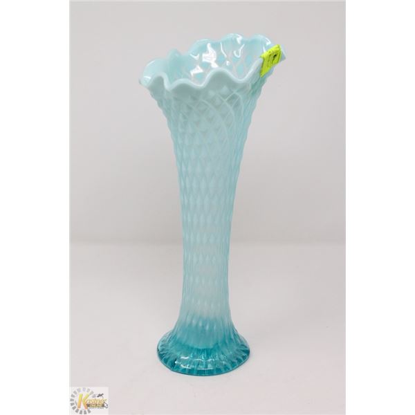 1890'S-1910'S OPALESCENT BLUE 11" VASE NO CHIPS