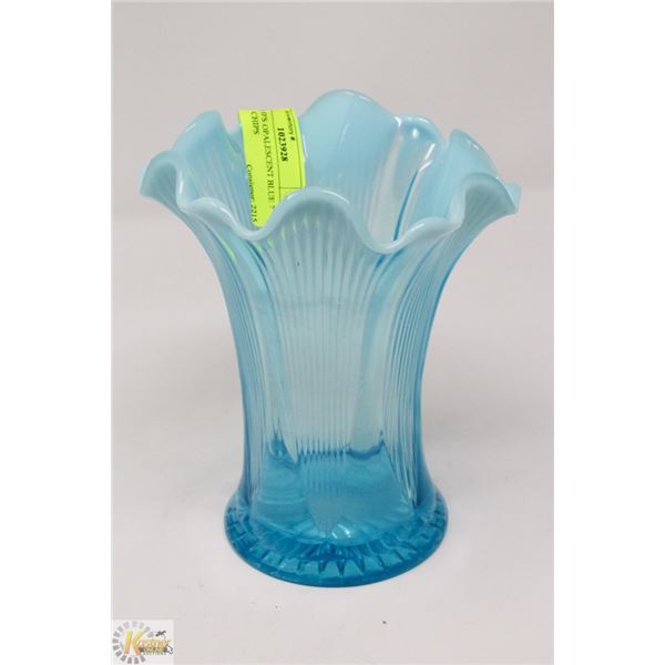 1890'S-1910'S OPALESCENT BLUE 7" VASE NO CHIPS