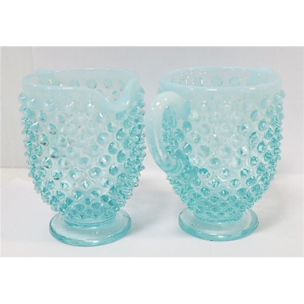 2 X 1890'S-1910'S OPALESCENT BLUE CREAMER + NO
