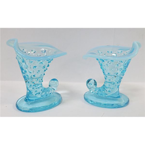 2 X 1890'S-1910'S OPALESCENT BLUE MINI VASES NO