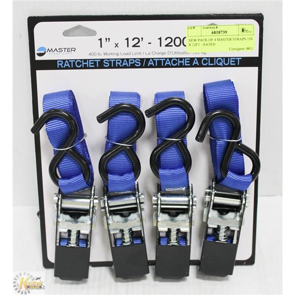 NEW PACK OF 4 MASTER STRAPS 1IN X 12FT - RATED