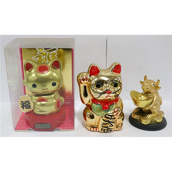 3 GOLD FORTUNE STATUES LOT