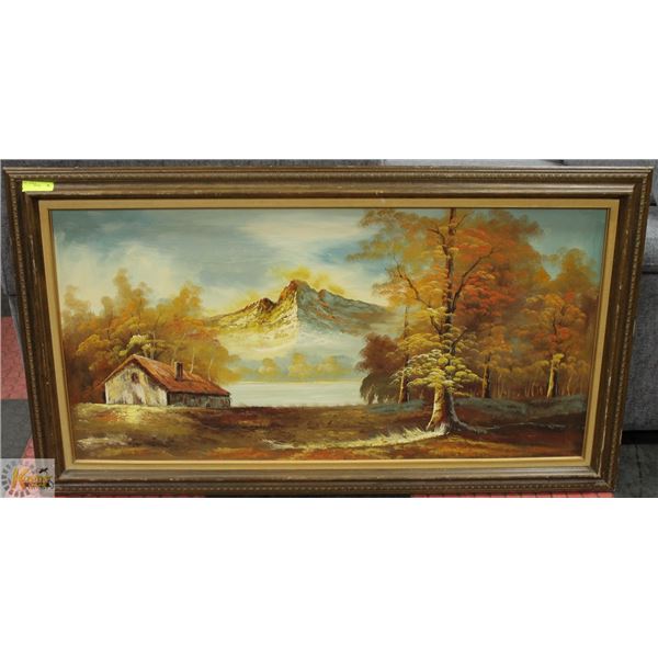 ESTATE OIL ON CANVAS FRAMED MOUNTAIN SCENE