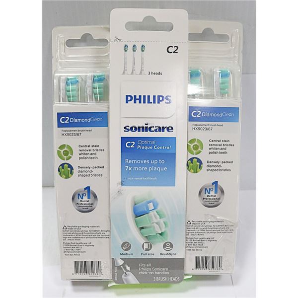 3 PACKS OF PHILLIPS SONICARE BRUSHHEADS-9 HEADS IN