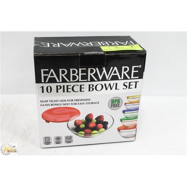 NEW 10PCS FARBERWARE GLASS BOWL SET