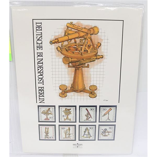 UNFRAMED ASTRONOMY PRINT WITH GERMAN STAMPS