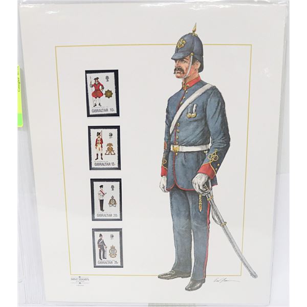UNFRAMED MILITARY PRINT WITH GIBRALTAR STAMPS