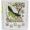Image 1 : UNFRAMED BUTTERFLY BIRD PRINT W/STAMPS