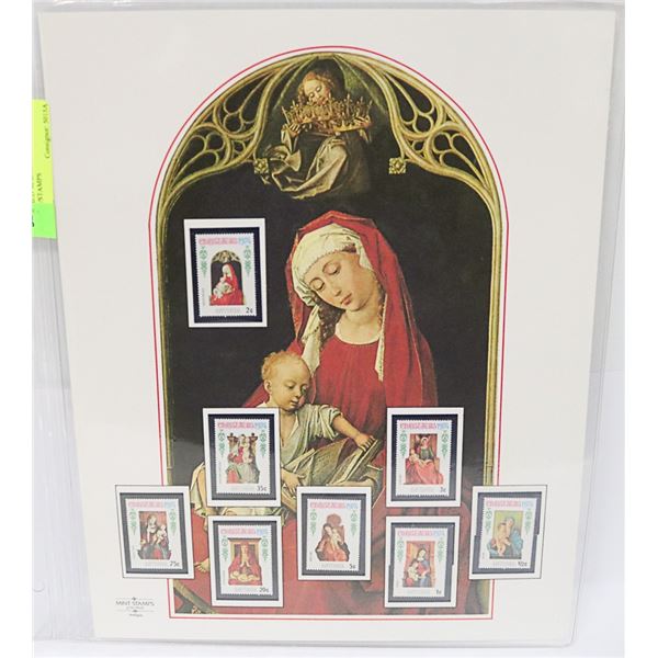 UNFRAMED MADONNA AND CHILD PRINT W/STAMPS