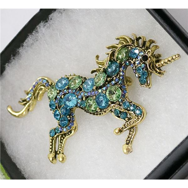 UNICORN RHINESTONE BROOCH