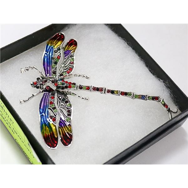 ARTICULATING TAIL DRAGONFLY RHINESTONE BROOCH