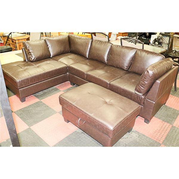 NEW BROWN LEATHERETTE L SHAPE SECTION WITH