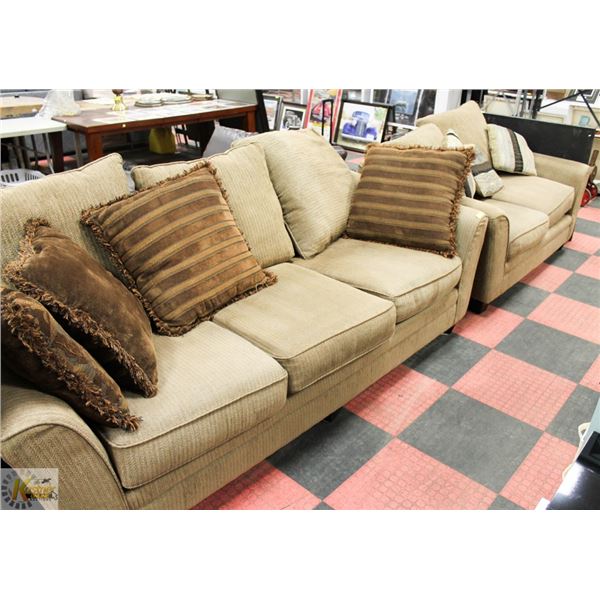 BROWN COUCH AND LOVE SEAT