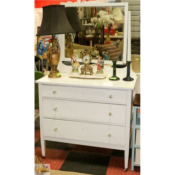 ANTIQUE 3 DRAWER DRESSER WITH TILTING MIRROR
