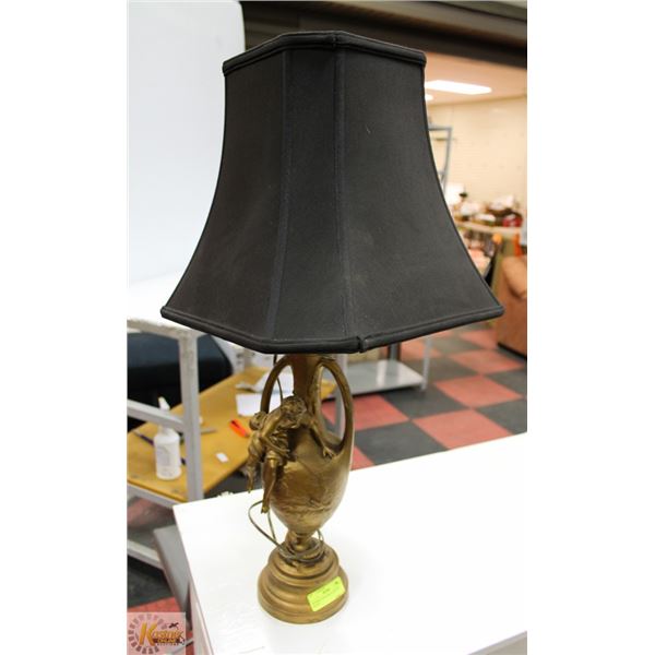 ANTIQUE CAST IRON LAMP WITH SHADE