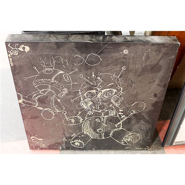 CUSTOM ART ON WOOD SWASTIKA GAS MASK 22" X 22"