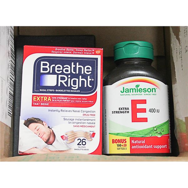 UNOPENED BOX OF BREATHE RIGHT NASAL STRIPS,