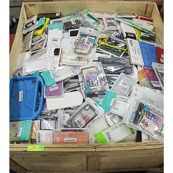 HUGE WOOD CRATE OF NEWER CELL PHONE AND TABLET