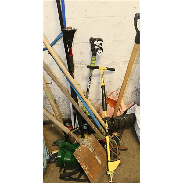 LARGE LOT OF ASSORTED GARDEN TOOLS, ETC. MUST TAKE