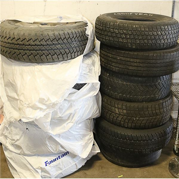 LARGE LOTS OF TIRES AND RIMS, INCLUDES JEEP. MUST