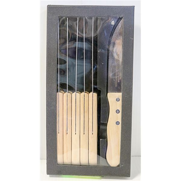 NEW 6 PC STEAK KNIFE WITH WOOD HANDLE