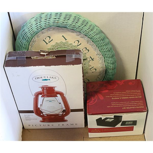 WICKER CLOCK/TROUT LAKE PICTURE FRAME/PHOTO