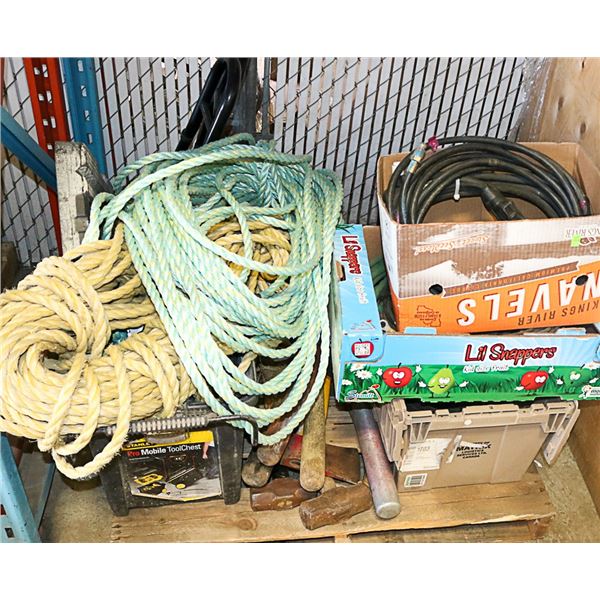 PALLET OF MISC SHOP SUPPLIES, INCLUDING SLEDGE