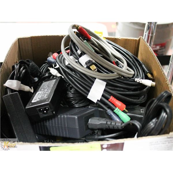 LOT OF LAPTOP CHARGERS AND AUDIO PATCH CABLES