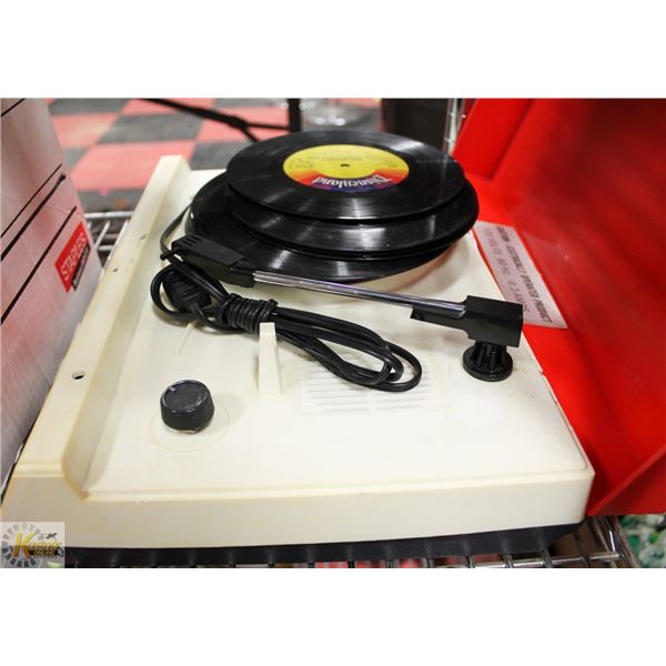 VINTAGE RECORD PLAYER C/W VARIOUS CHILDRENS RECORD