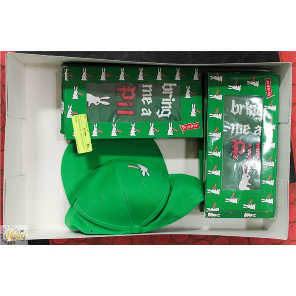 PILSNER HAT & 5 ADULT PAIRS OF SOCKS