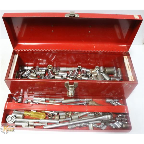 BEACH TOOLBOX FULL OF SOCKETS AND RATCHETS