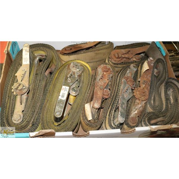 BOX OF USED ASSORTED 2" RATCHET STRAPS