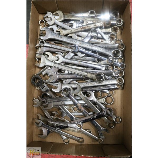 BOX WITH 50+ ASSORTED WRENCHES