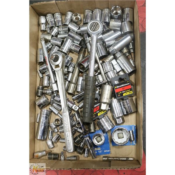 BOX OF ASSORTED SOCKETS AND EXTENSIONS