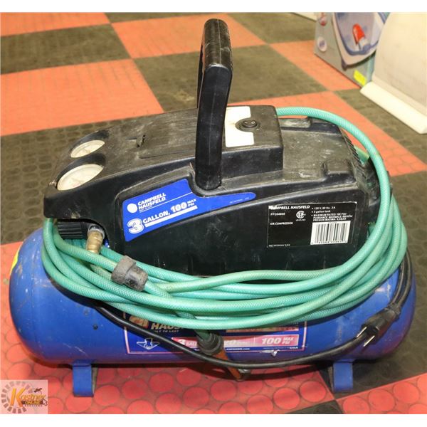 CAMPBELL AND HAUSFELD 3 GALLON COMPRESSOR+AIR HOSE