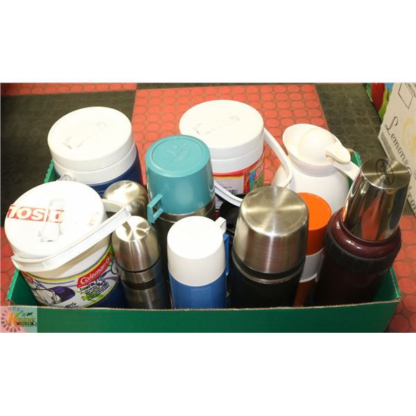 LOT OF THERMOSES & COLEMAN 1/2 LITER JUGS