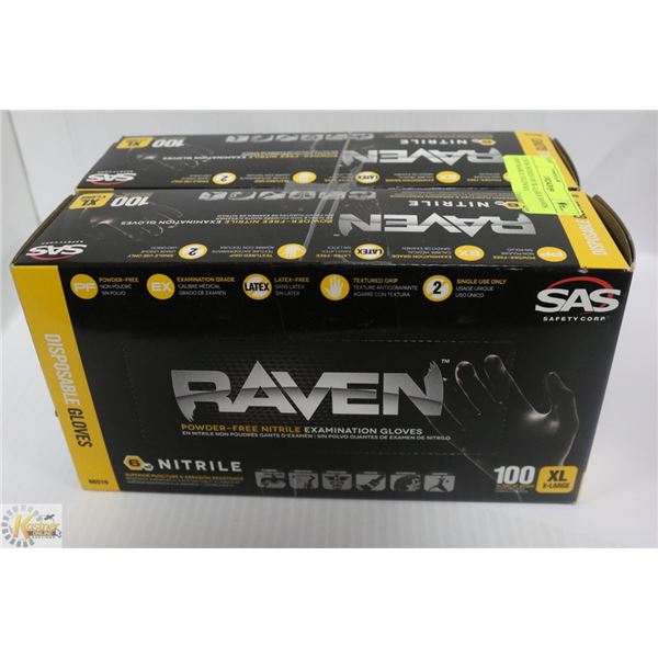 2 NEW BOXES OF X-LARGE RAVEN DISPOSABLE GLOVES