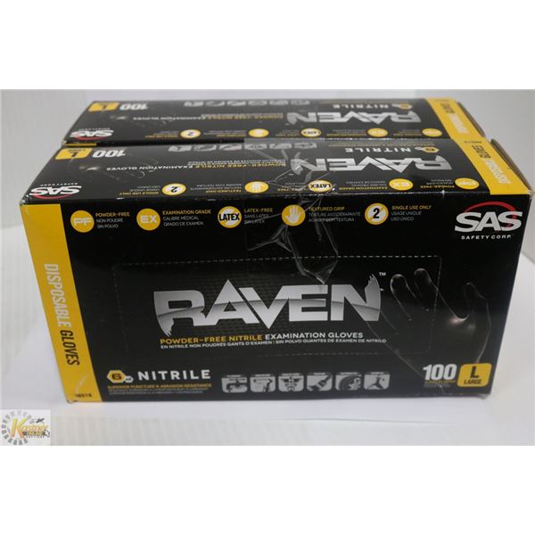 2 NEW BOXES OF LARGE RAVEN DISPOSABLE GLOVES