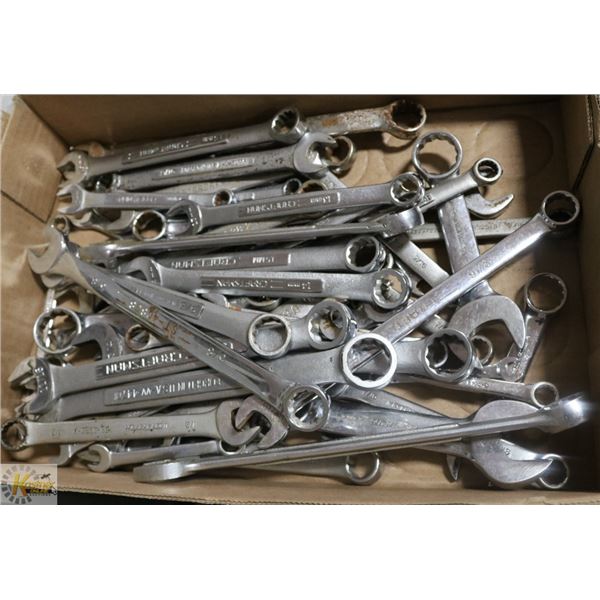 BOX WITH 50+ ASSORTED WRENCHES