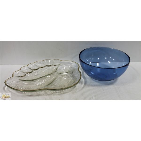 GLASS SERVING DISH AND GLASS BOWL