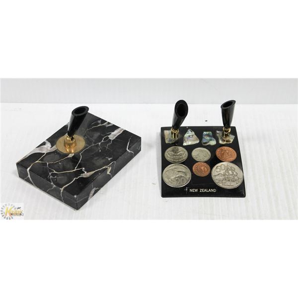 LOT OF TWO PEN HOLDER - VINTAGE MARBLE AND