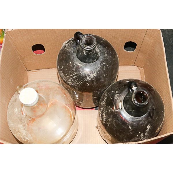 TWO VINTAGE ARMBER GLASS JUG - HIGH BOY