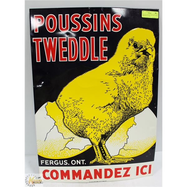 VINTAGE POUSSINS TWEDDLE CHICK FARM METAL SIGN