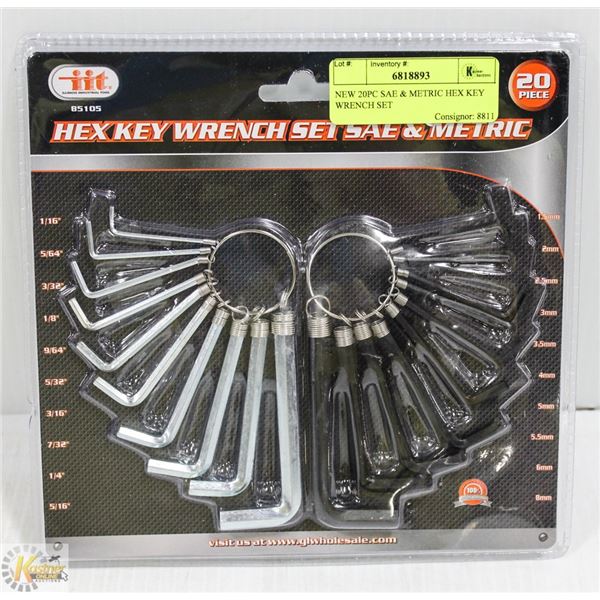NEW 20PC SAE & METRIC HEX KEY WRENCH SET