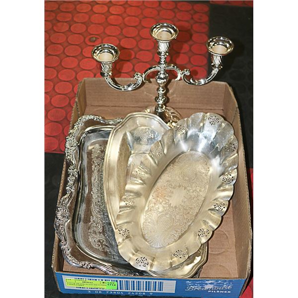 LOT OF SILVER PLATE INCLUDING CANDLEABRA