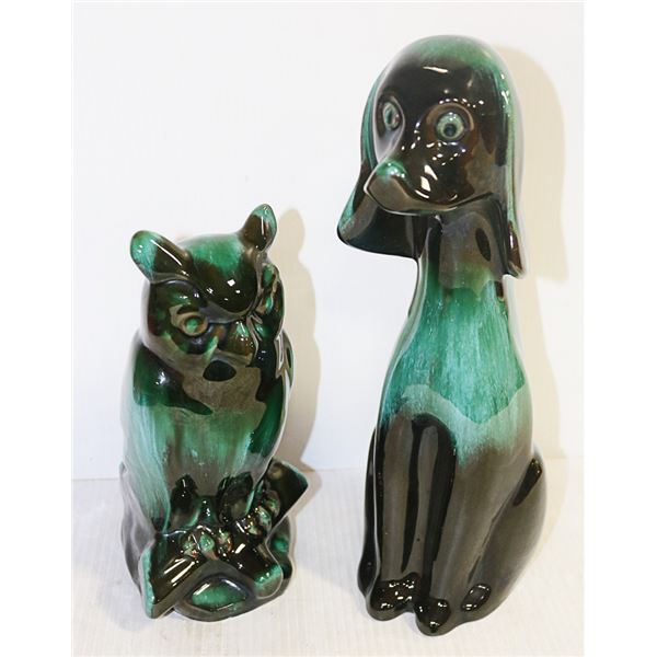 PAIR OF BLUE MOUNTAIN FIGURES-DOG, OWL