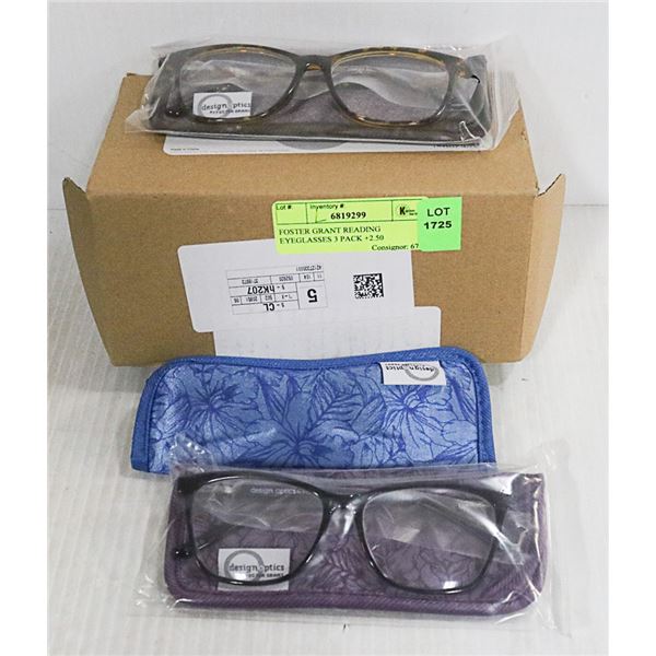 FOSTER GRANT READING EYEGLASSES 3 PACK +2.50