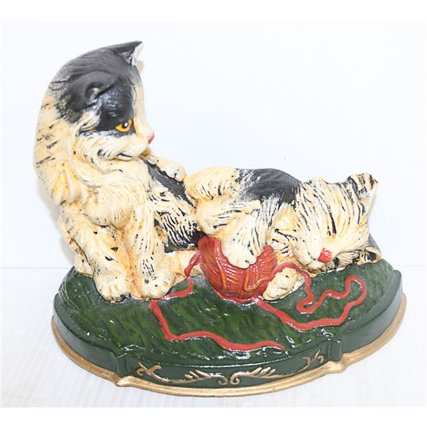 ANTIQUE HUBLEY CAST IRON KITTENS & YARN DOORSTOP