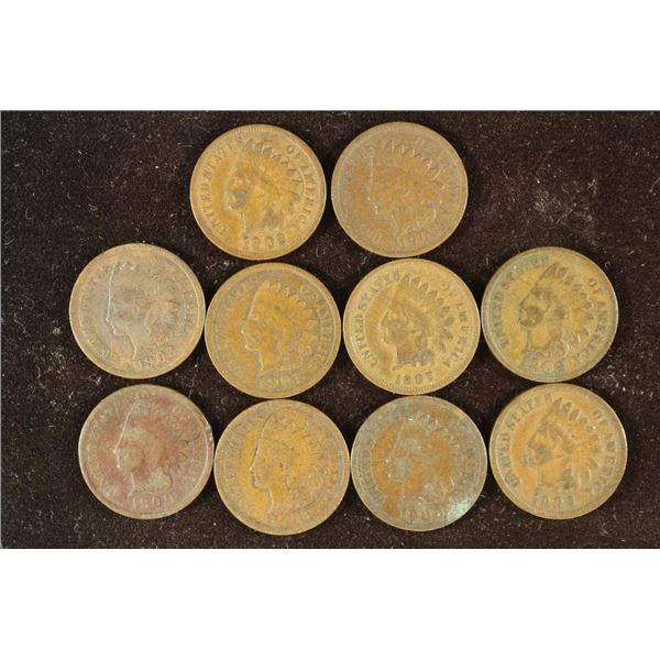 10 ASSORTED 1900'S INDIAN HEAD CENTS